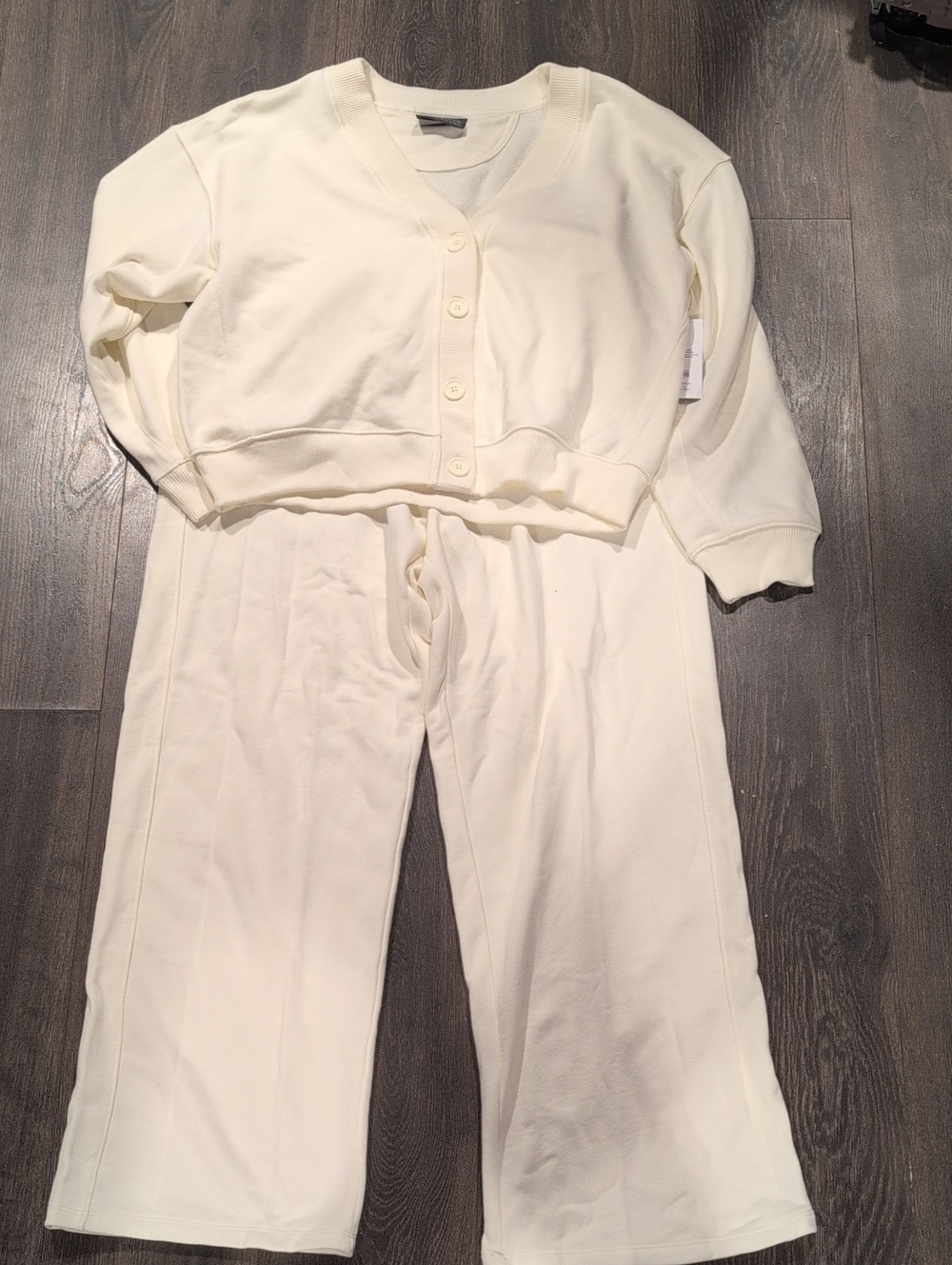 Athletic Works Women's Large 12-14 Lounge Set 2 Pc Cream White Cardigan & Pants